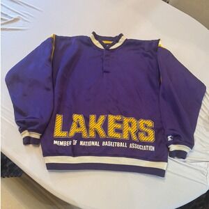 Starter Lakers NBA Pullover Sweatshirt Vintage Style Purple Yellow |S1‎
